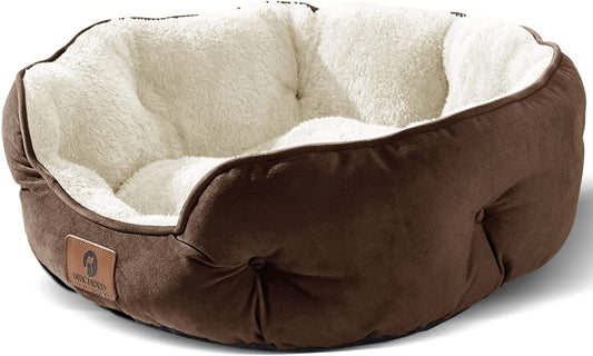 Cozy & Soft bed for Dogs  & Cats, Pet Bed for Puppy and Kitty, Machine Washable with Anti-Slip & Water-Resistant Oxford Bottom, Brown, 20 Inches